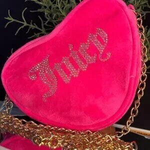 Juicy Couture Pink Velvet Bling Heart Mini Crossbody Chain Bag NWT